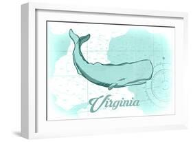 Virginia - Whale - Teal - Coastal Icon-Lantern Press-Framed Art Print