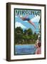 Virginia - Woman Diving and Lake-Lantern Press-Framed Art Print