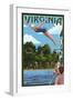 Virginia - Woman Diving and Lake-Lantern Press-Framed Art Print