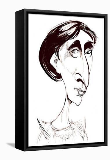 Virginia Woolf, English novelist sepia ink caricature-Neale Osborne-Framed Stretched Canvas