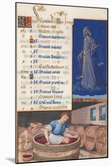 Virgo and Treading Grapes, Calendar for the Feast Days Celebrated in September, C.1500-Jean Bourdichon-Mounted Giclee Print