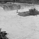 Dip Net Fishing at Celilo Falls, 1954-Virna Haffer-Framed Stretched Canvas