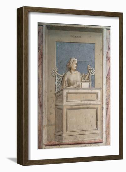 Virtues and Vices, Prudence-Giotto di Bondone-Framed Art Print