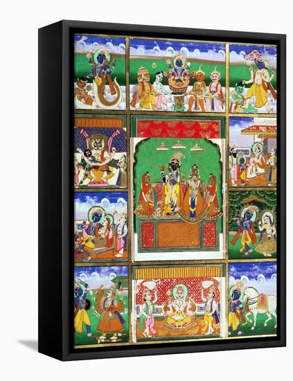 Vishnu in the Centre of His Ten Avatars, Jaipur, Rajasthan-null-Framed Stretched Canvas