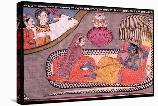 Vishnu Reclining on the Serpent Sesha, Attended by Lakshmi and Watched over by Siva and Parvati,…-null-Stretched Canvas