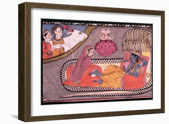 Vishnu Reclining on the Serpent Sesha, Attended by Lakshmi and Watched over by Siva and Parvati,…-null-Framed Giclee Print