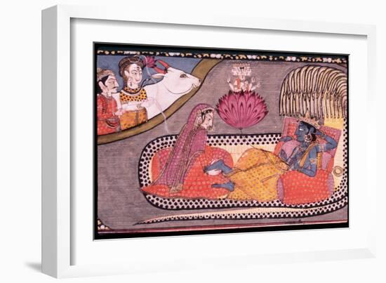 Vishnu Reclining on the Serpent Sesha, Attended by Lakshmi and Watched over by Siva and Parvati,…-null-Framed Giclee Print