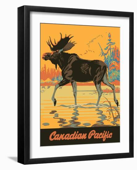 Visit Canada - Bull Moose - Canadian Pacific Railway, Vintage Railroad Travel Poster, 1930s-Thomas (Tom) Hall-Framed Art Print