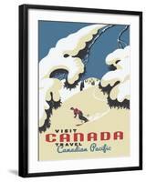 Visit Canada - Skiing - Travel Canadian Pacific, Vintage Railroad Travel Poster, 1955-Roger Couillard-Framed Art Print