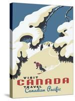 Visit Canada - Skiing - Travel Canadian Pacific, Vintage Railroad Travel Poster, 1955-Roger Couillard-Stretched Canvas