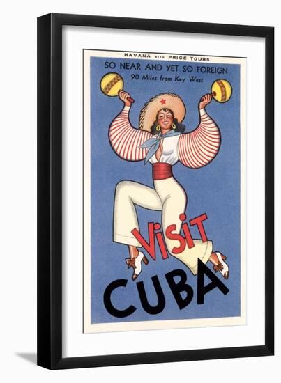 Visit Cuba, Maracas Lady-null-Framed Art Print