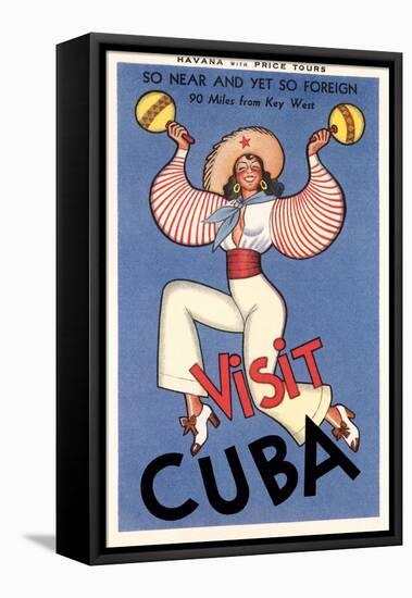 Visit Cuba, Maracas Lady-null-Framed Stretched Canvas