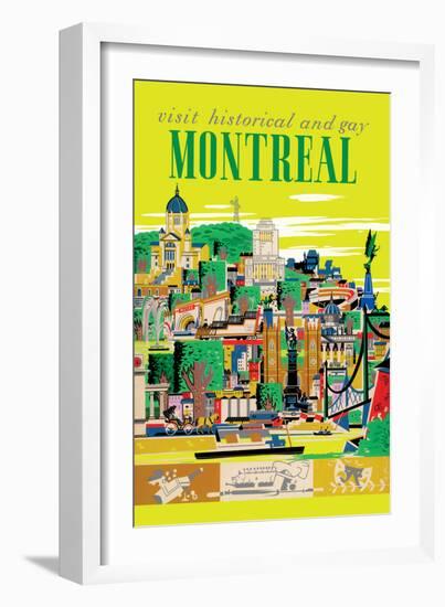 Visit Historical and Gay Montreal Canada - Vintage Travel Poster 1955-Roger Couillard-Framed Art Print