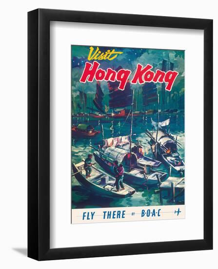 Visit Hong Kong - Hong Kong Harbor - BOAC (British Overseas Airways Corporation)-Pacifica Island Art-Framed Art Print