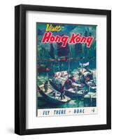 Visit Hong Kong - Hong Kong Harbor - BOAC (British Overseas Airways Corporation)-Pacifica Island Art-Framed Art Print