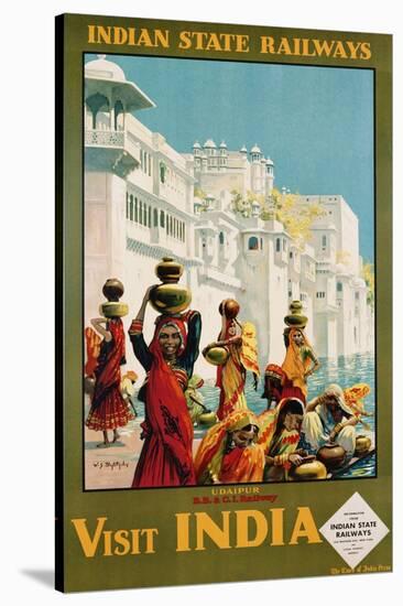 Visit India - Indian State Railways, Udaipur Poster-W.S Bylityllis-Stretched Canvas