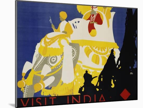 Visit India Poster-Tom Purvis-Mounted Giclee Print