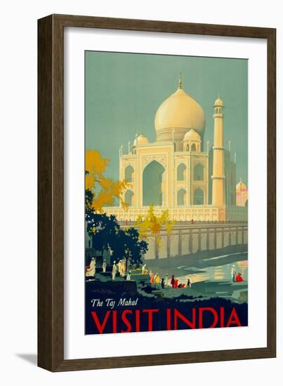 Visit India, The Taj Mahal Vintage Travel Poster-null-Framed Art Print