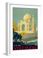 Visit India, The Taj Mahal Vintage Travel Poster-null-Framed Art Print