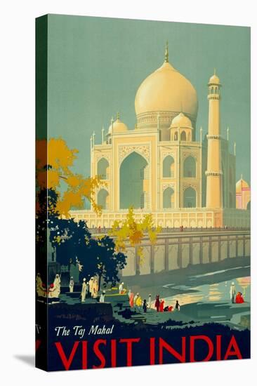 Visit India, The Taj Mahal Vintage Travel Poster-null-Stretched Canvas