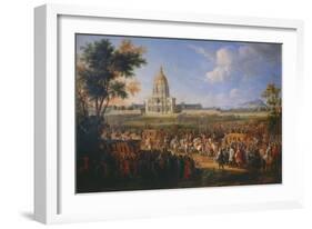 Visit of King Louis XIV at the Hotel Royal des Invalides on July 14, 1701-Pierre-Denis Martin-Framed Giclee Print