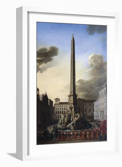 Visit of Pope Innocent X to Fountain of Rivers at Piazza Navona, Circa 1651-Filippo Gagliardi-Framed Giclee Print