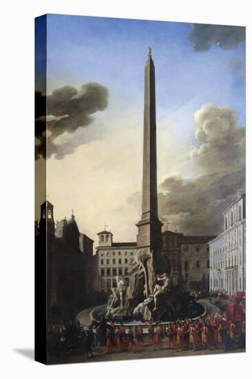 Visit of Pope Innocent X to Fountain of Rivers at Piazza Navona, Circa 1651-Filippo Gagliardi-Stretched Canvas