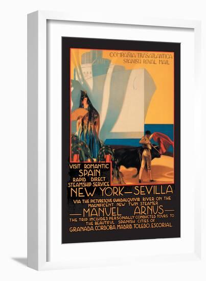 Visit Romantic Spain: Rapid Direct Steamship Service from New York to Sevilla-null-Framed Art Print