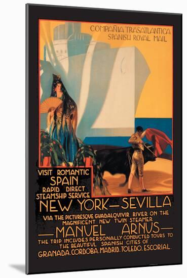 Visit Romantic Spain: Rapid Direct Steamship Service from New York to Sevilla-null-Mounted Art Print