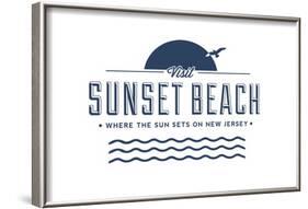 Visit Sunset Beach - Where the sun sets on New Jersey (White)-Lantern Press-Framed Art Print