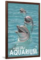 Visit the Aquarium, Dolphins Scene-Lantern Press-Framed Art Print