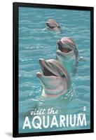 Visit the Aquarium, Dolphins Scene-Lantern Press-Framed Art Print