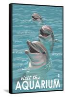Visit the Aquarium, Dolphins Scene-Lantern Press-Framed Stretched Canvas