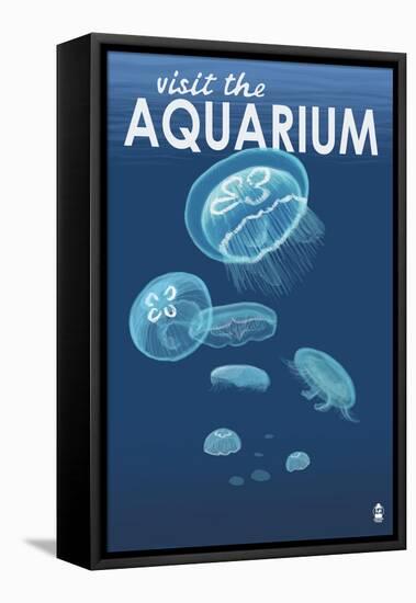 Visit the Aquarium, Jellyfish Scene-Lantern Press-Framed Stretched Canvas