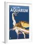 Visit the Aquarium, Octopus Scene-Lantern Press-Framed Art Print