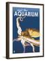 Visit the Aquarium, Octopus Scene-Lantern Press-Framed Art Print