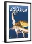 Visit the Aquarium, Octopus Scene-Lantern Press-Framed Art Print