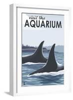 Visit the Aquarium, Orca Fins-Lantern Press-Framed Art Print
