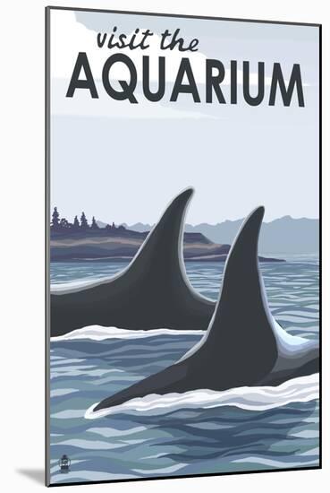 Visit the Aquarium, Orca Fins-Lantern Press-Mounted Art Print