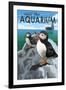 Visit the Aquarium, Pacific Puffins Scene-Lantern Press-Framed Art Print