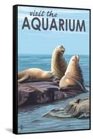 Visit the Aquarium, Sea Lions Scene-Lantern Press-Framed Stretched Canvas