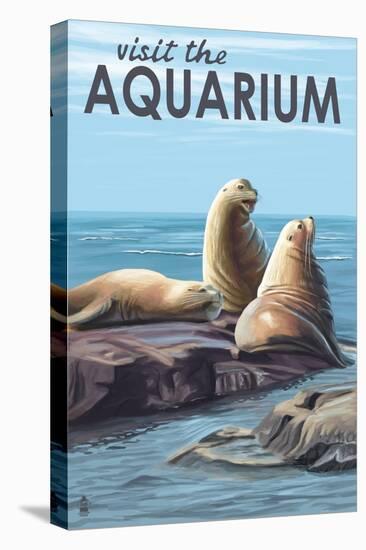 Visit the Aquarium, Sea Lions Scene-Lantern Press-Stretched Canvas