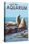 Visit the Aquarium, Sea Lions Scene-Lantern Press-Stretched Canvas