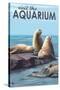 Visit the Aquarium, Sea Lions Scene-Lantern Press-Stretched Canvas