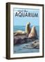 Visit the Aquarium, Sea Lions Scene-Lantern Press-Framed Art Print