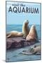 Visit the Aquarium, Sea Lions Scene-Lantern Press-Mounted Art Print