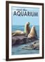 Visit the Aquarium, Sea Lions Scene-Lantern Press-Framed Art Print