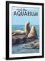 Visit the Aquarium, Sea Lions Scene-Lantern Press-Framed Art Print