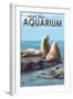 Visit the Aquarium, Sea Lions Scene-Lantern Press-Framed Art Print