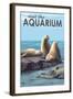 Visit the Aquarium, Sea Lions Scene-Lantern Press-Framed Art Print